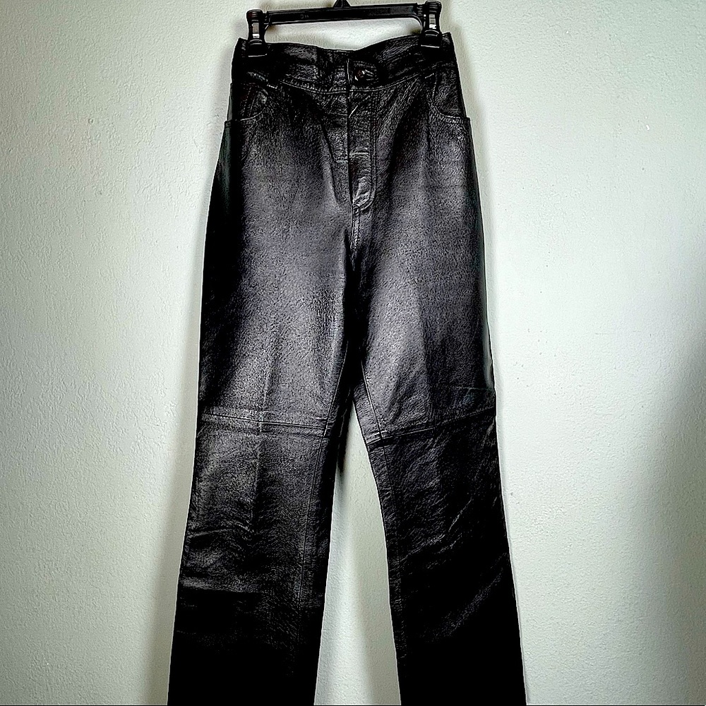 Vintage Newsport News 100% black leather pants size 10P